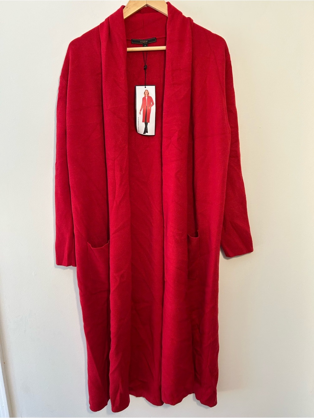 Max Sport Women’s Open Front Duster Long Cardigan Red 47” Long NWTs $368 MSRP